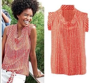 Cabi Womens Coral & White Madeline Spotted Blouse Style #294 XS